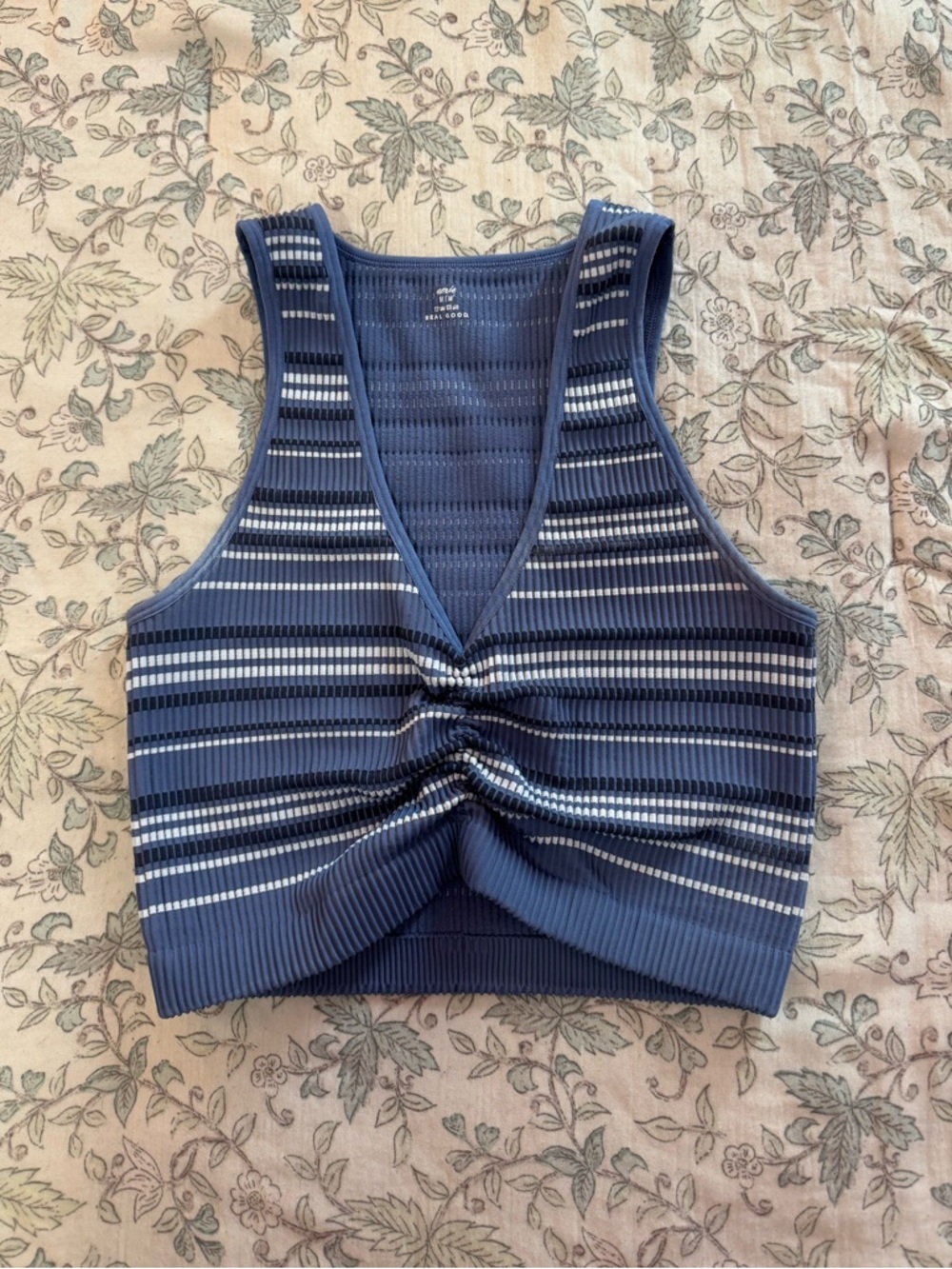 Aerie Blue and White Striped Twist-Front Ribbed Crop Tank